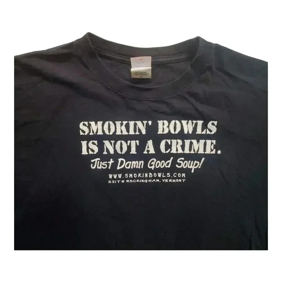 Smokin Bowls Vermont Graphic Long Sleeve T Shirt Black Red Bar Anvil Cotton Sz L - Picture 8 of 15